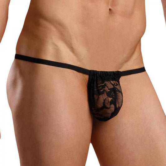 Male Power Stretch Lace Posing Strap Black One Size
