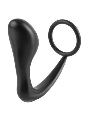 Ass-Gasm Silicone Cockring Plug - Black