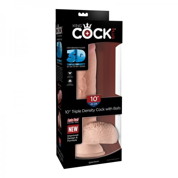 King Cock Triple Density 10 inches Fat Dildo with Balls Beige